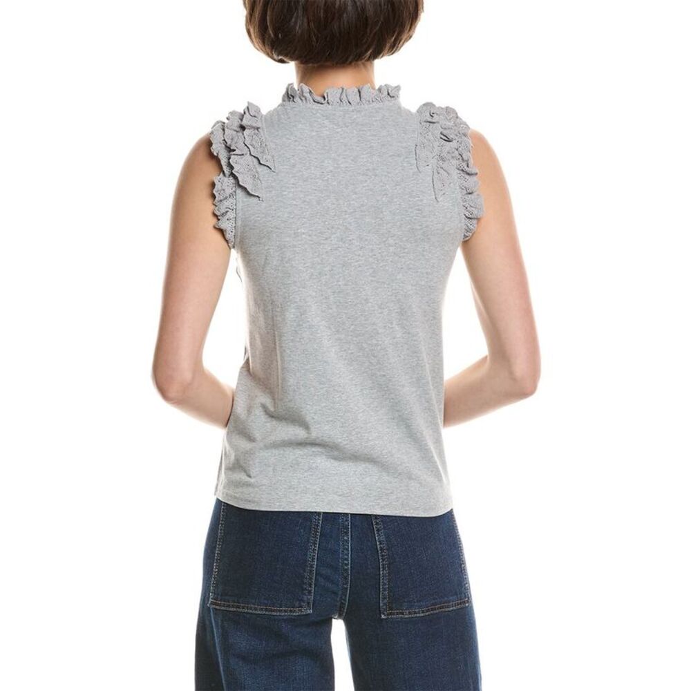 Nanette Nanette Lepore Womens Crochet Ruffle Top, Grey - Picture 2 of 3